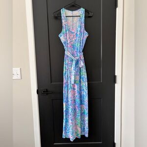 Lilly Pulitzer Coral Reef 100% Pima Cotton Tie Belt Maxi Dress Size M